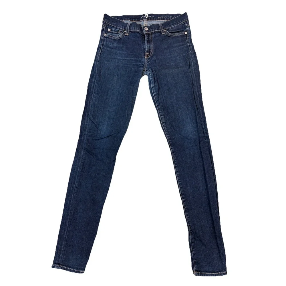 7 For‎ All Mankind Dark Wash Stretch Mid Rise The Skinny Denim Jeans sz 28 - Picture 2 of 11
